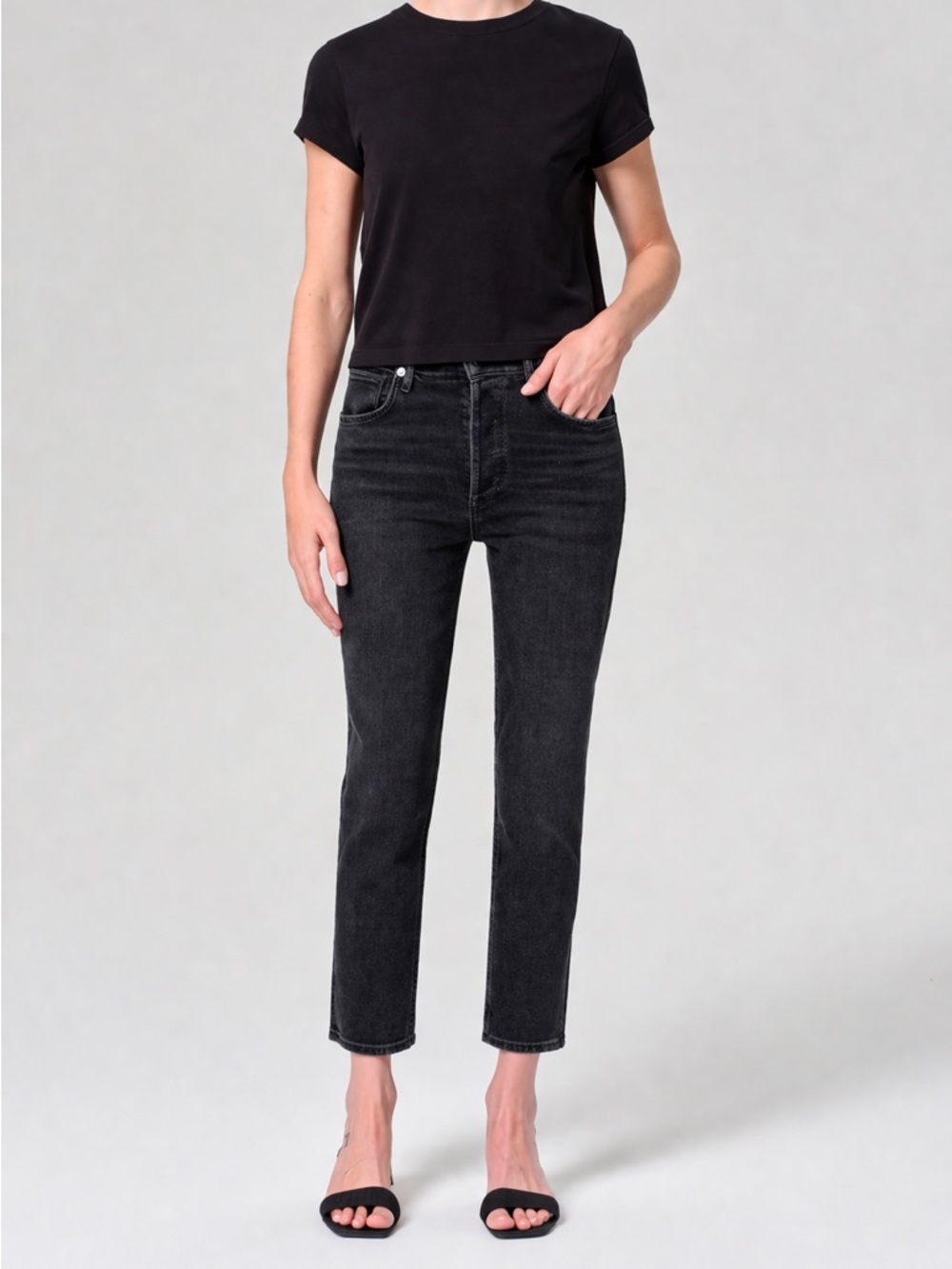 AGOLDE Riley High Rise Straight Crop Jeans Black Size 26 A056B-1084